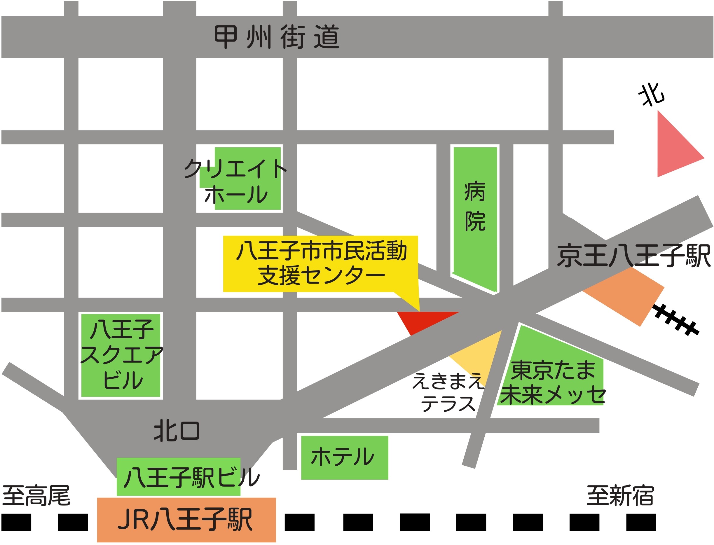 八王子市市民活動支援センター　交流スペースへの地図