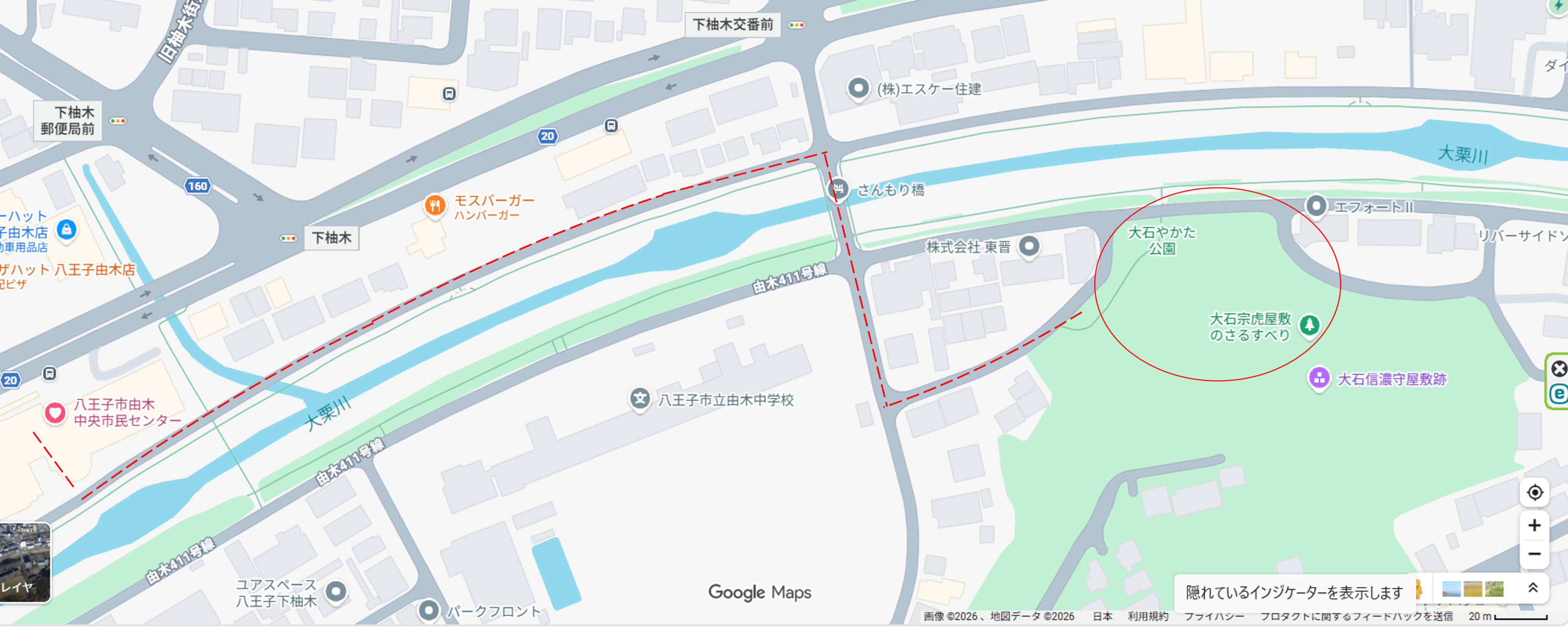 由木中央市民センター（音楽室）～ NO.107遺跡　への地図