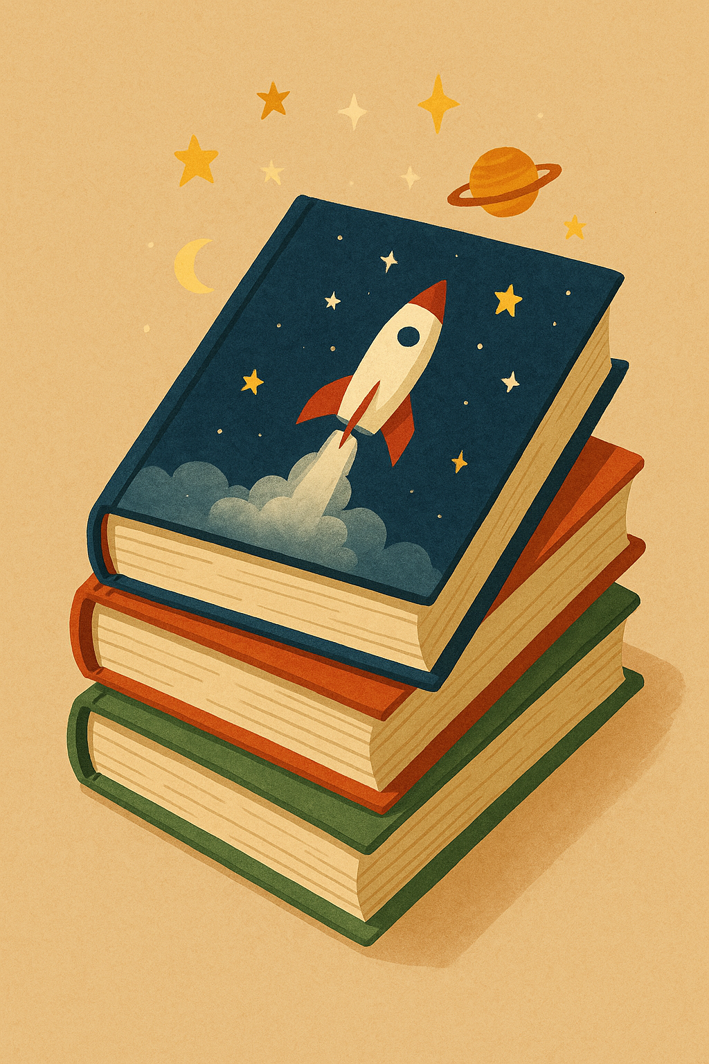 宇宙船の本の山